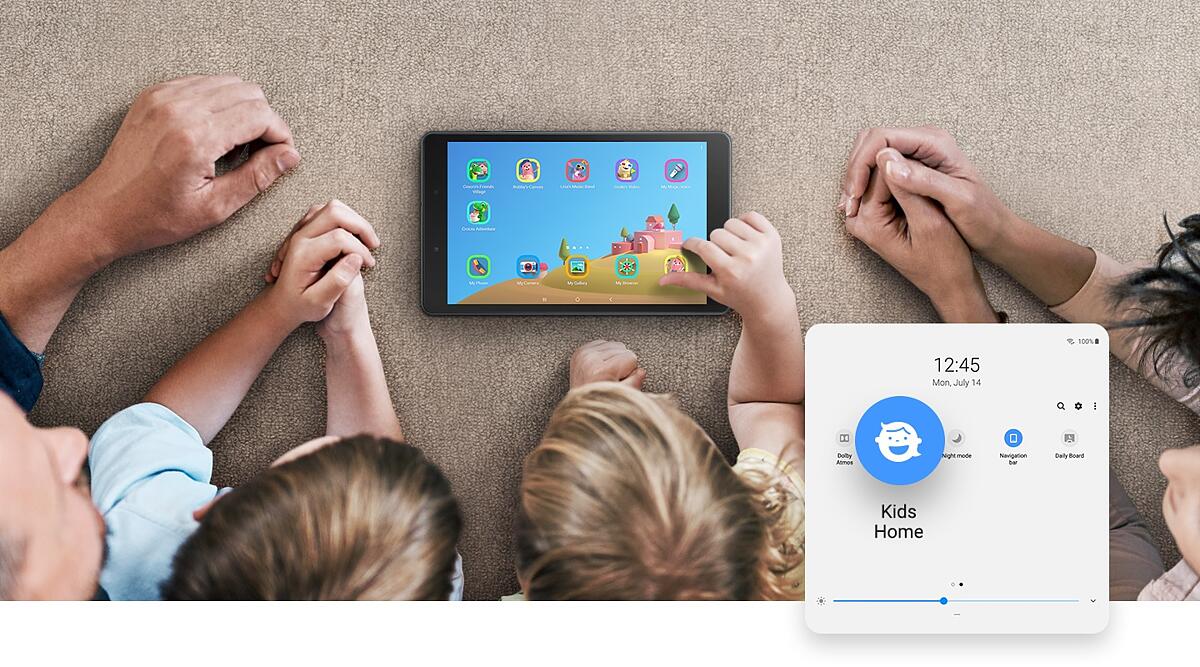 Samsung Galaxy Tab A T290 32GB 8 inç Tablet Pc Öğrenmek ve eğlenmek için dijital bir oyun alanı Samsung Kids Home uygulaması, çocuklarınızın keşfetmesi için güvenli bir ortam oluşturmayı sağlar. Kendi sanal dünyalarında yaşayan özel karakterlere sahip uygulamalara erişmek için Hızlı Erişim Paneline dokunmanız yeterli. Ebeveyn Kontrolü özelliği, kullanım ve oyun süresini denetleyerek, tableti çocuklarınıza gönül rahatlığıyla vermenizi sağlar.